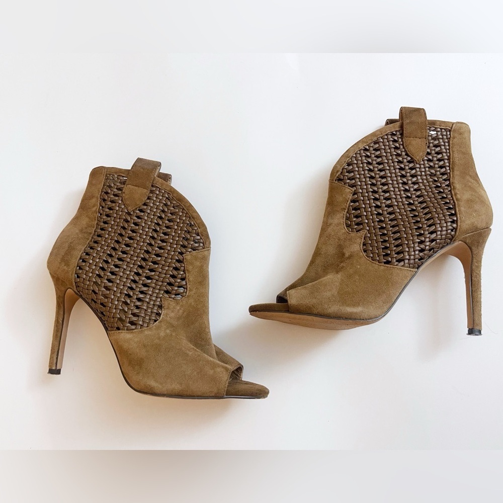 Jessica Simpson Western Suede Tan Heeled Boots with Peep-Toe Boho